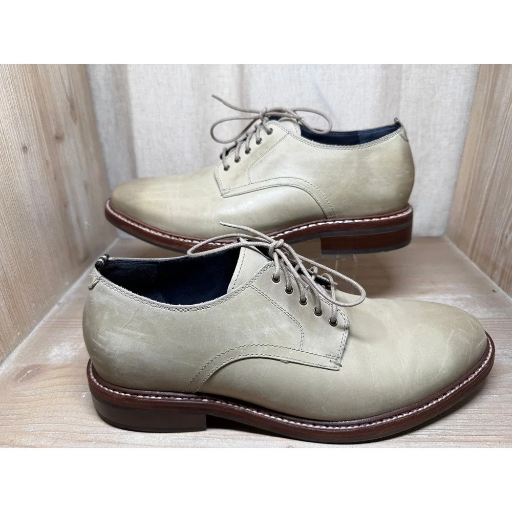 Cole Haan Morris Plain Toe‎ Oxford Mens Beige Leather Dress Shoes Size 12 M